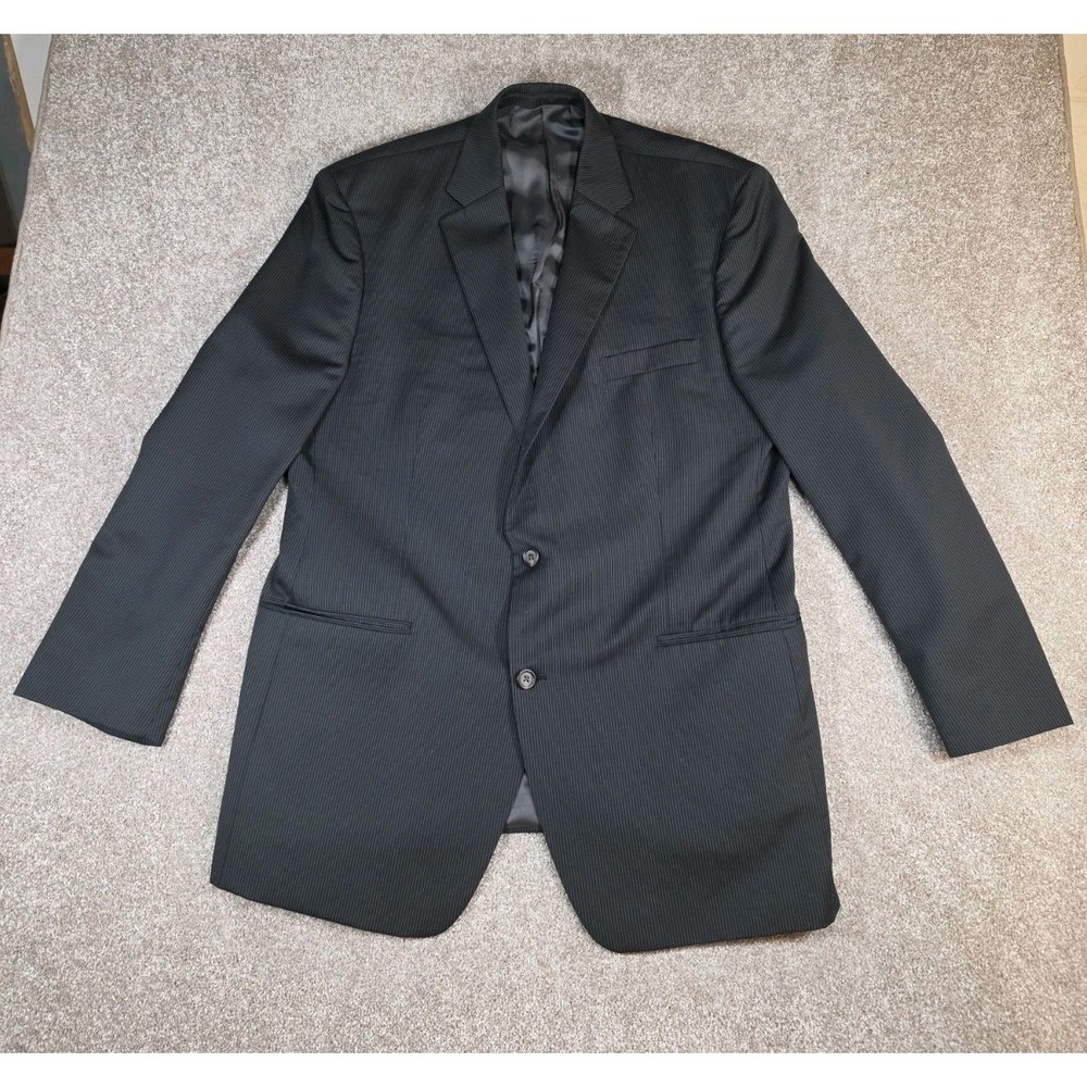 Lauren Ralph Lauren Blazer Mens 46L Black Pinstripe Wool Two Button Sport Coat‎